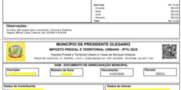 Prefeitura arrecada mais de R$ 644 mil com o Imposto Sobre a Propriedade Predial e Territorial Urbana (IPTU)