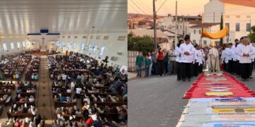Fiéis católicos celebram Corpus Christi com missa, procissão e gesto de solidariedade em Presidente Olegário