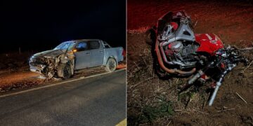 Motociclista morre e passageiro sofre fratura na perna após colisão entre caminhonete e moto durante ultrapassagem na MG-354